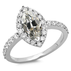 Halo Ring met Ronde & Marquise Oud Geslepen Natuurlijke uit de aarde gewonnen Diamanten 14K Witgoud 7.50 Karaat