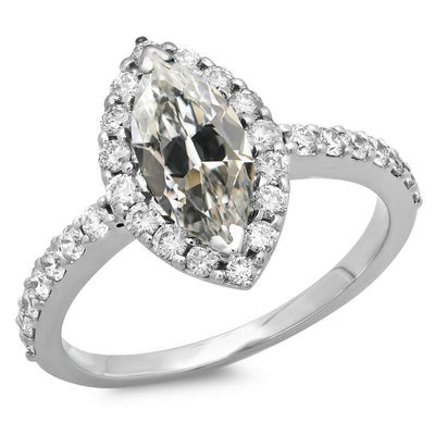 Halo Ronde & Markiezin oud Geslepen Echt Diamant Ring 14K White Gold 7.50 Karaat 