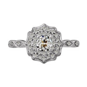 Halo Ronde Oude Mijnwerker Echt Diamanten Ring Bloem Stijl 14K Goud 3 Karaat