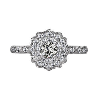 Halo Ronde Oude Mijnwerker Echt Diamanten Ring Bloem Vintage Stijl 3,50 Karaat