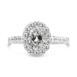 Halo Ring met Ronde & Ovale Old Mine Cut Natuurlijke uit de aarde gewonnen Diamanten Witgoud 6 Karaat