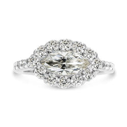 Halo ring met ronde en marquise geslepen Old Mine Cut natuurlijke uit de aarde gewonnen diamanten, 9.50 karaat