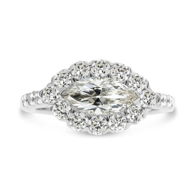 Halo Round & Marquise Old Mine Cut Echt Diamond Ring 9,50 Karaat