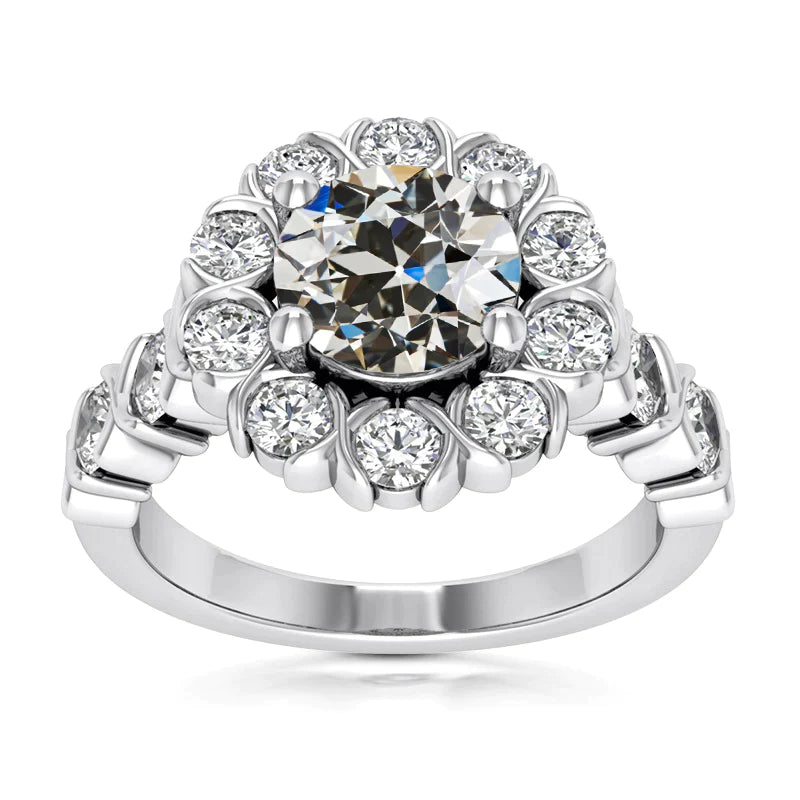 Halo Round Old Miner Diamond Ring Prong Half Bezel Set 5 karaat