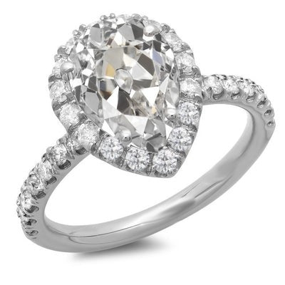 Halo Round & Pear Old Mine Cut Echt Diamond Ring 14K goud 9,50 karaat