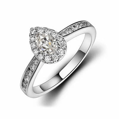 Halo Round & Pear Old Mine Cut Echt Diamond Ring Taps toelopende schacht 2,50 Karaat