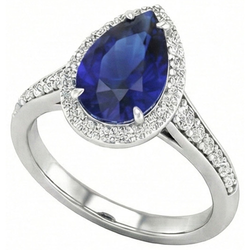 2,50 karaat Blauwe Saffier Gekleurde Steen Ring in 14K Witgoud