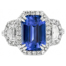 Afbeelding in Gallery-weergave laden, Halo Smaragd Ceylon Sapphire Jubileum Diamanten Ring 5 Karaat
