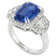 Afbeelding in Gallery-weergave laden, Halo Smaragd Ceylon Sapphire Jubileum Diamanten Ring 5 Karaat
