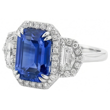 Afbeelding in Gallery-weergave laden, Halo Smaragd Ceylon Sapphire Jubileum Diamanten Ring 5 Karaat
