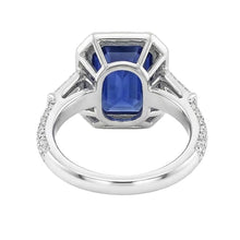 Afbeelding in Gallery-weergave laden, Halo Smaragd Saffier Ring met ronde en baguette Natuurlijke echte diamant ( niet in het laboratorium gekweekt )en 4 karaat
