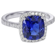 Afbeelding in Gallery-weergave laden, Halo Sri Lankaanse Saffier en Natuurlijke uit de aarde gewonnen Diamant Witgoud 14K Ring 7.80 Ct
