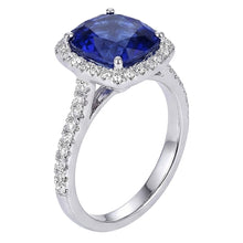 Afbeelding in Gallery-weergave laden, Halo Sri Lankaanse Saffier en Natuurlijke uit de aarde gewonnen Diamant Witgoud 14K Ring 7.80 Ct

