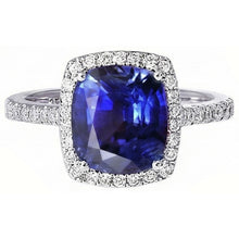 Afbeelding in Gallery-weergave laden, Halo Sri Lankaanse Saffier en Natuurlijke uit de aarde gewonnen Diamant Witgoud 14K Ring 7.80 Ct
