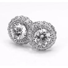 Afbeelding in Gallery-weergave laden, Halo-Stijl Ronde Echt Diamanten Oorknopjes 2,50 Karaat Witgoud 14K
