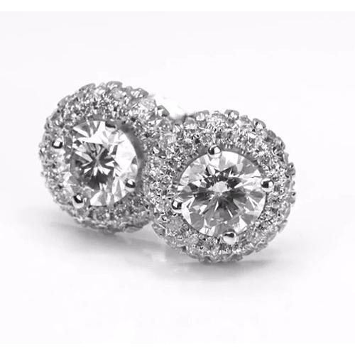 Halo-Stijl Ronde Echt Diamanten Oorknopjes 2,50 Karaat Witgoud 14K