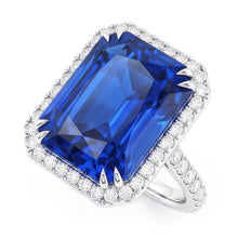 Afbeelding in Gallery-weergave laden, Halo Stralende Saffier Ring Dubbele Prong Diamanten 5,50 Karaat
