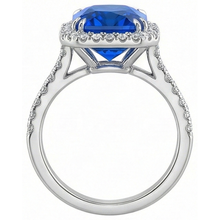 Afbeelding in Gallery-weergave laden, Halo Stralende Saffier Ring Dubbele Prong Diamanten 5,50 Karaat
