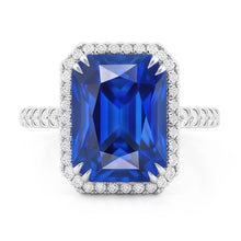 Afbeelding in Gallery-weergave laden, Halo Stralende Saffier Ring Dubbele Prong Diamanten 5,50 Karaat
