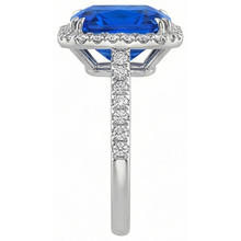 Afbeelding in Gallery-weergave laden, Halo Stralende Saffier Ring Dubbele Prong Diamanten 5,50 Karaat
