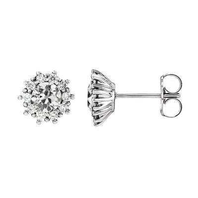 Halo Stud Oorbellen 4 karaat oude mijnwerker Echt Diamanten Bloem Stijl Push Backs