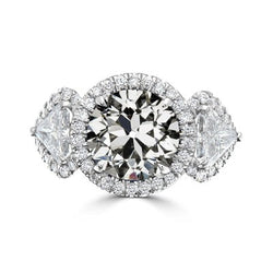 Halo Trillion & Rond Oud Geslepen Natuurlijke uit de aarde gewonnen Diamanten Ring 8.50 Karaat