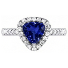 Afbeelding in Gallery-weergave laden, Halo Trillion Diamond Deep Blue Sapphire Ring 2 karaats sieraden goud
