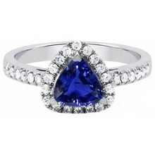Afbeelding in Gallery-weergave laden, Halo Trillion Diamond Deep Blue Sapphire Ring 2 karaats sieraden goud
