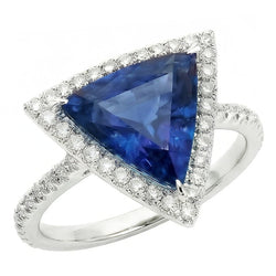 Halo Trillion Sapphire Ring 5 Karaat Pave Set Diamanten Accenten Goud 14K