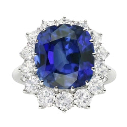 Halo Trouwring Kussen Geslepen Blauwe Saffier 6 Karaat Bloem Stijl Natuurlijke uit de aarde gewonnen Diamanten