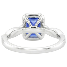 Afbeelding in Gallery-weergave laden, Halo Twist Ring-stijl smaragd Ceylon Sapphire &amp; Diamonds 4,25 karaat
