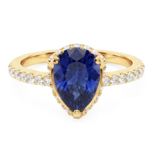 Afbeelding in Gallery-weergave laden, Halo Verlovingsring Diepblauwe Saffier &amp; Pave Set Diamanten 5 Karaat
