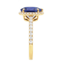 Afbeelding in Gallery-weergave laden, Halo Verlovingsring Diepblauwe Saffier &amp; Pave Set Diamanten 5 Karaat
