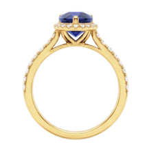 Afbeelding in Gallery-weergave laden, Halo Verlovingsring Diepblauwe Saffier &amp; Pave Set Diamanten 5 Karaat

