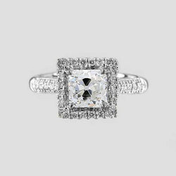 Halo-Verlovingsring Voor Dames, Oud Gesneden Kussen Goud 1,75 Karaat Echt Diamant