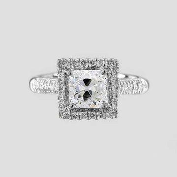 Halo-Verlovingsring Voor Dames, Oud Gesneden Kussen Goud 1,75 Karaat Echt Diamant