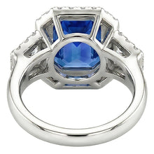 Afbeelding in Gallery-weergave laden, Halo bezel set blauwe saffier ring 4.50 karaat trapezium &amp; ronde Natuurlijke echte diamant ( niet...

