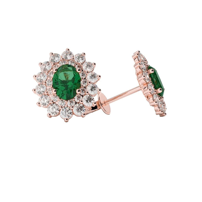 Halo bloemstijl groene smaragd en diamanten oorstekers goud 14K 5,50 ct