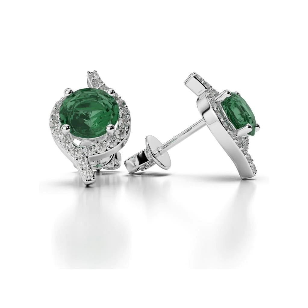 Halo briljant geslepen 4,50 karaat groene smaragd en diamanten Lady Stud Oorbellen