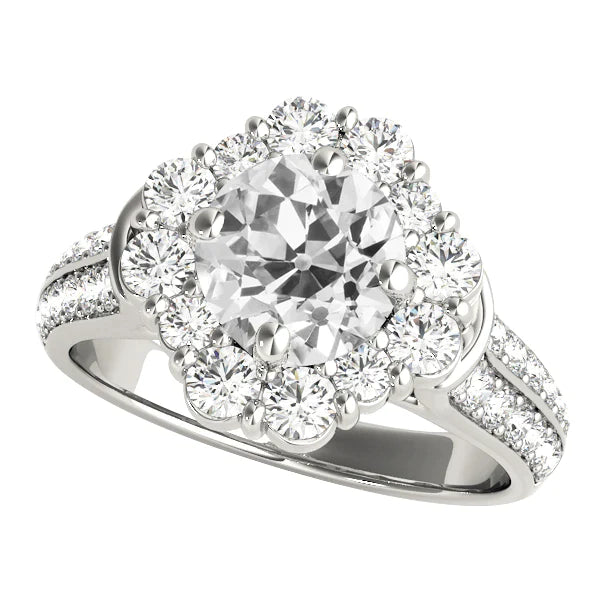 Halo diamanten sieraden bloem stijl goud ronde oude geslepen ring 5,50 karaat