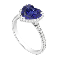 Halo hart Ceylon saffier verlovingsring 4.50 karaat Natuurlijke echte diamant ( niet in het laboratorium gekweekt )en sieraden