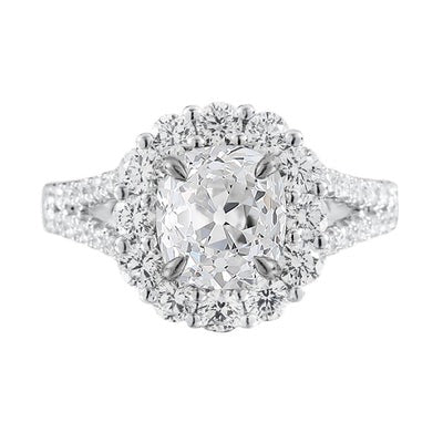 Halo kussen Echt Diamond Old Cut Ring Prong Set 4,75 karaat gespleten schacht