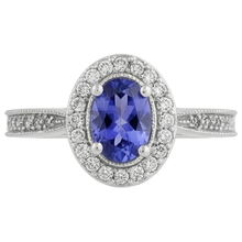 Afbeelding in Gallery-weergave laden, Halo ovaal 10,25 karaat tanzaniet &amp; Natuurlijke echte diamanten ( niet in een laboratorium gekweekt ) ring wit goud 14k
