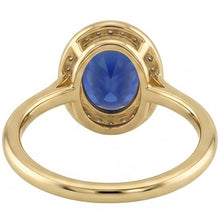 Afbeelding in Gallery-weergave laden, Halo ovale ring met blauwe saffier en Natuurlijke echte diamant ( niet in het laboratorium gekweekt )en 3 karaat goud
