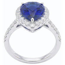 Afbeelding in Gallery-weergave laden, Halo peervormige blauwe saffier en ronde Natuurlijke echte diamant ( niet in het laboratorium gekweekt )en ring 5 karaat
