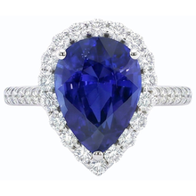 Afbeelding in Gallery-weergave laden, Halo peervormige blauwe saffier en ronde Natuurlijke echte diamant ( niet in het laboratorium gekweekt )en ring 5 karaat
