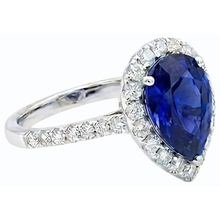 Afbeelding in Gallery-weergave laden, Halo peervormige blauwe saffier en ronde Natuurlijke echte diamant ( niet in het laboratorium gekweekt )en ring 5 karaat
