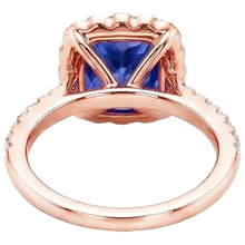Afbeelding in Gallery-weergave laden, Halo Ronde Natuurlijke uit de aarde gewonnen Diamanten Ring Bloem Stijl Prinses Blauwe Saffier 7 Karaat

