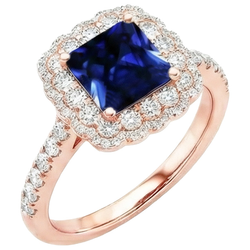 Halo Ronde Natuurlijke uit de aarde gewonnen Diamanten Ring Bloem Stijl Prinses Blauwe Saffier 7 Karaat