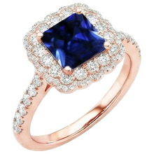Afbeelding in Gallery-weergave laden, Halo Ronde Natuurlijke uit de aarde gewonnen Diamanten Ring Bloem Stijl Prinses Blauwe Saffier 7 Karaat
